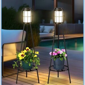 2 Pack Solar Floor Lamps, Outdoor Solar Floor Lights with Plant Stands, new